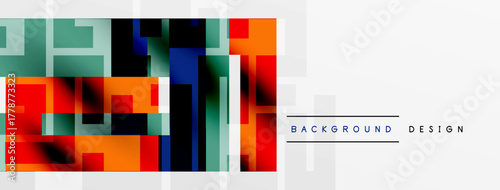 Abstract geometric pattern. Vibrant squares, rectangles create modern design. Colors blend, contrast nicely. Minimalist aesthetic.