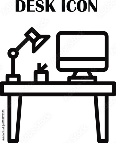 Modern office desk vector icon – minimalist symbol for work, study, and productivity concepts