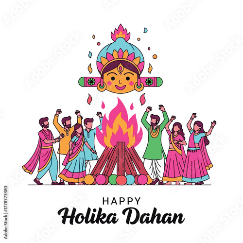 Joyful Holika Dahan Celebration with Bonfire and Festive People