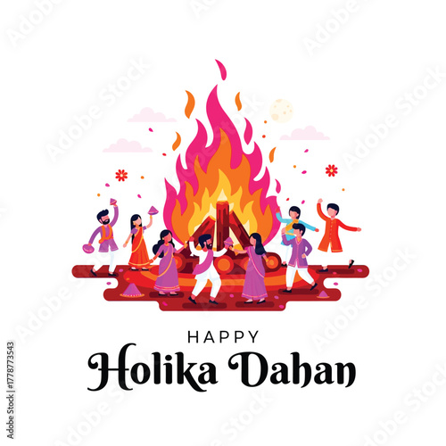 Joyful Holika Dahan Celebration with Bonfire and Festive People