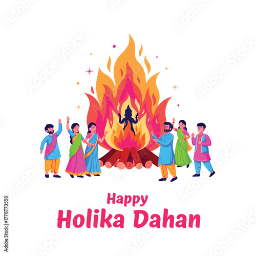 Joyful Holika Dahan Celebration with Bonfire and Festive People