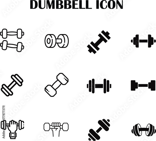 Minimal dumbbell icon vector — fitness, gym, workout, and exercise symbol design