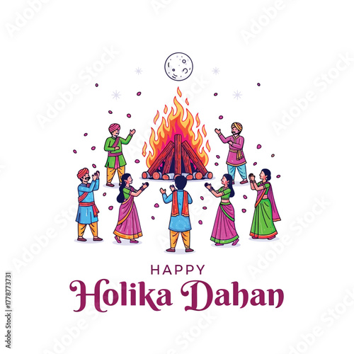 Joyful Holika Dahan Celebration with Bonfire and Festive People