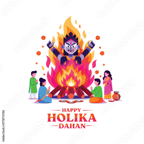 Joyful Holika Dahan Celebration with Bonfire and Festive People