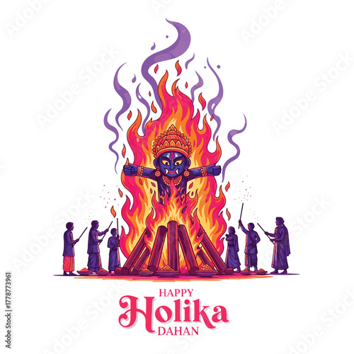 Joyful Holika Dahan Celebration with Bonfire and Festive People