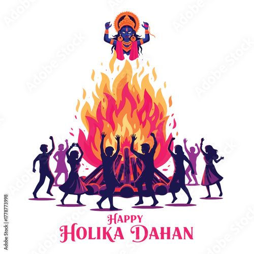 Joyful Holika Dahan Celebration with Bonfire and Festive People