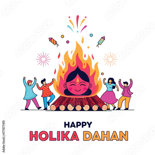 Joyful Holika Dahan Celebration with Bonfire and Festive People