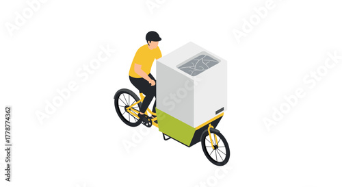 Isometric cargo bike with large box on white background
