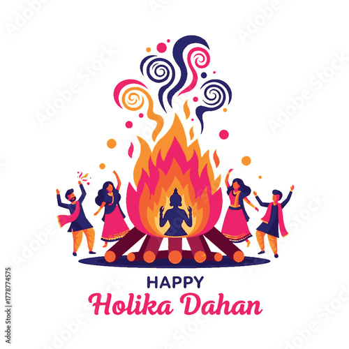 Joyful Holika Dahan Celebration with Bonfire and Festive People