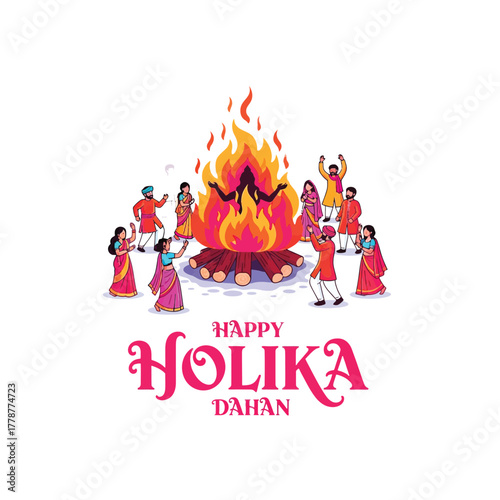 Joyful Holika Dahan Celebration with Bonfire and Festive People