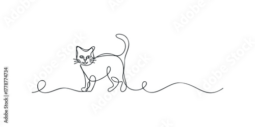 Continuous Line Drawing of a Cat Standing