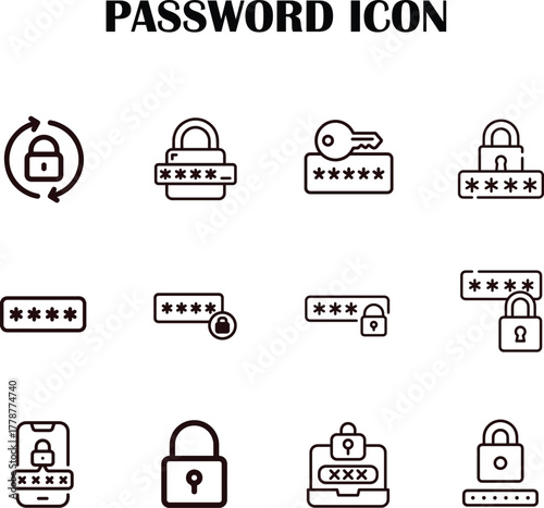 Secure password icon vector illustration, login protection, and cybersecurity concept design
