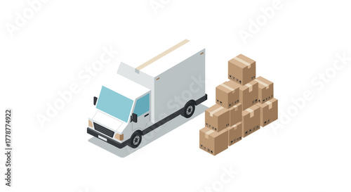 Isometric delivery truck and cardboard boxes for logistics concept