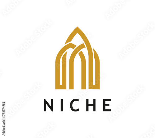 Niche arch icon for architecture building or interior furniture, vector emblem. Niche arch icon of door or window columns in line style for house construction company or castle and palace window frame