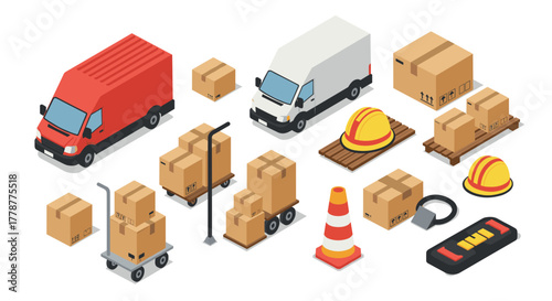 Isometric delivery vehicles and shipping equipment collection