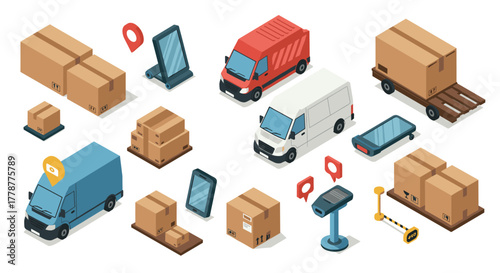 Isometric delivery vehicles and packages with technology elements