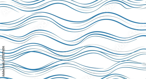 A white background features blue waves creating a simple repeating pattern