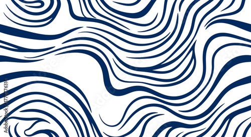 A white background with navy blue wavy lines creating an abstract pattern