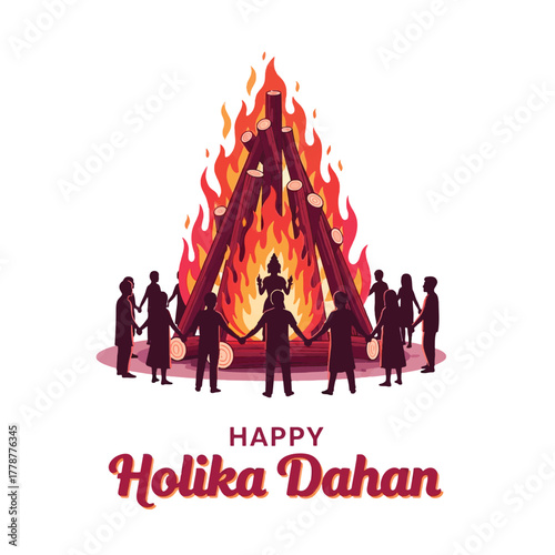 Joyful Holika Dahan Celebration with Bonfire and Festive People