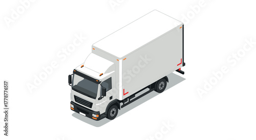 Isometric white delivery truck on white background for logistics and transportation concepts