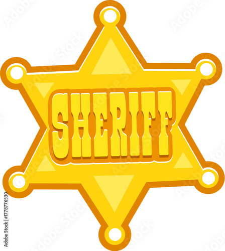 Western sheriff badge, Wild West Y2K groovy sticker. Texas justice and law groovy vector label, western police force and ranger retro patch. American cowboy culture sticker with sheriff golden badge