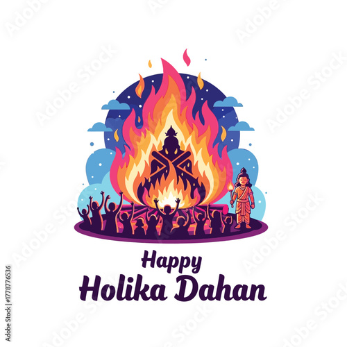 Joyful Holika Dahan Celebration with Bonfire and Festive People