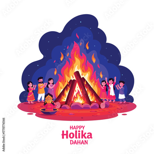 Joyful Holika Dahan Celebration with Bonfire and Festive People