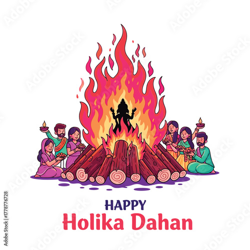 Joyful Holika Dahan Celebration with Bonfire and Festive People