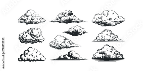 Collection of Hand Drawn Cumulus and Stratocumulus Clouds