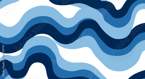 Abstract waves in shades of blue on a white backdrop create a dynamic fluid design