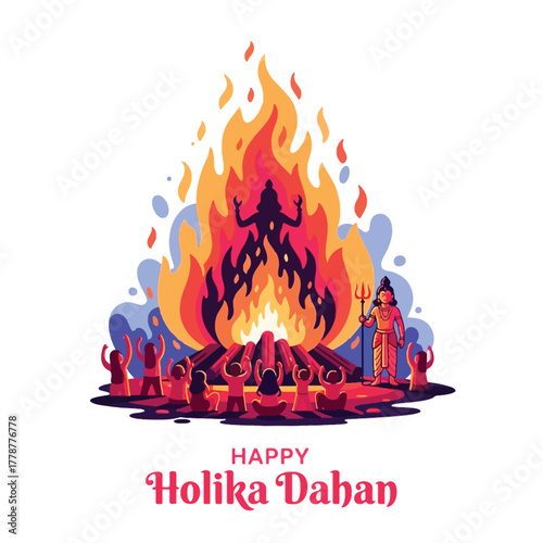 Joyful Holika Dahan Celebration with Bonfire and Festive People
