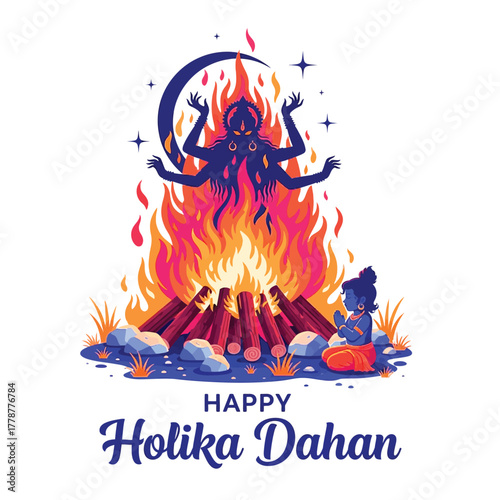 Joyful Holika Dahan Celebration with Bonfire and Festive People