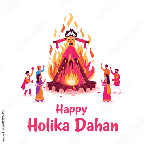 Joyful Holika Dahan Celebration with Bonfire and Festive People