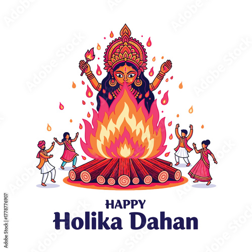 Joyful Holika Dahan Celebration with Bonfire and Festive People