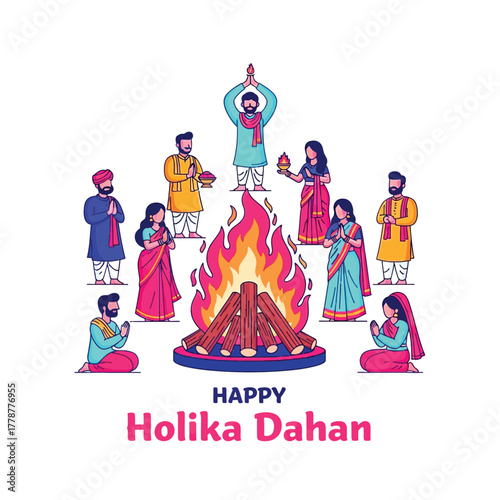Joyful Holika Dahan Celebration with Bonfire and Festive People