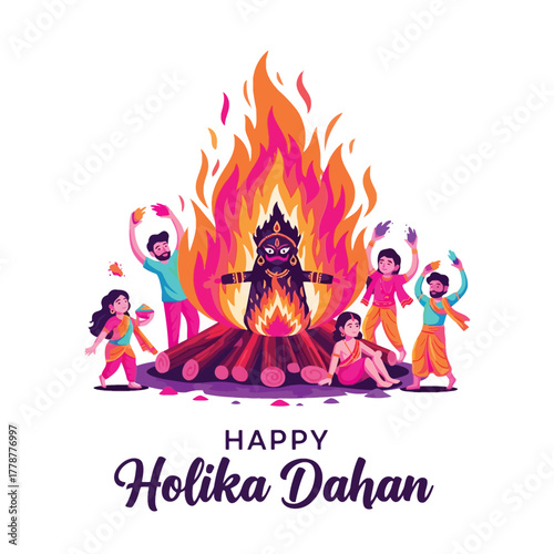 Joyful Holika Dahan Celebration with Bonfire and Festive People