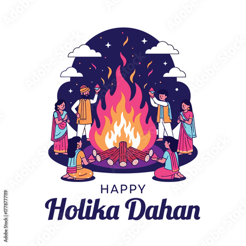 Joyful Holika Dahan Celebration with Bonfire and Festive People