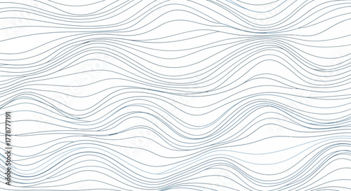 Blue and gray wavy lines on white create an abstract fluid pattern
