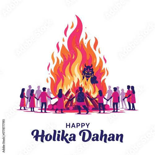 Joyful Holika Dahan Celebration with Bonfire and Festive People