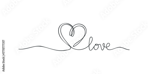 Continuous Line Drawing of a Heart and the Word Love