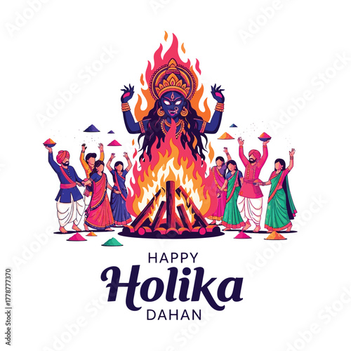Joyful Holika Dahan Celebration with Bonfire and Festive People