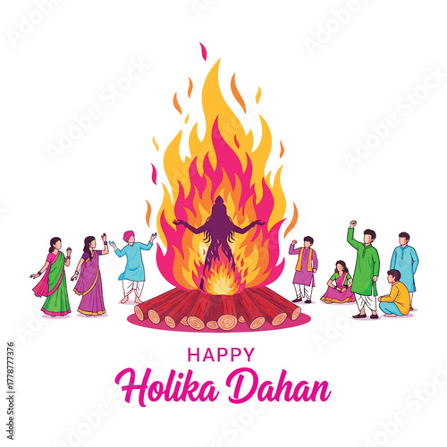 Joyful Holika Dahan Celebration with Bonfire and Festive People