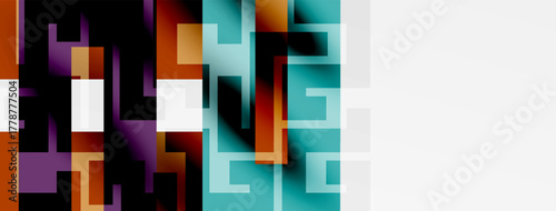 Abstract geometric shapes, vibrant colors, blurred textures create modern digital art. Composition focuses on fragmented forms, dynamic interplay.