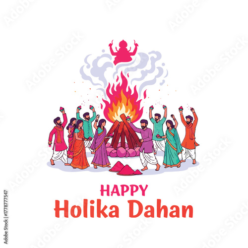 Joyful Holika Dahan Celebration with Bonfire and Festive People