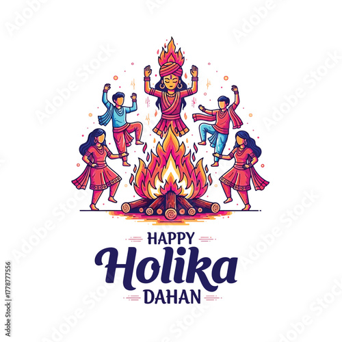 Joyful Holika Dahan Celebration with Bonfire and Festive People