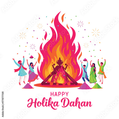 Joyful Holika Dahan Celebration with Bonfire and Festive People