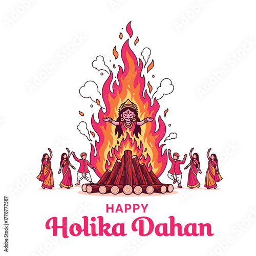 Joyful Holika Dahan Celebration with Bonfire and Festive People