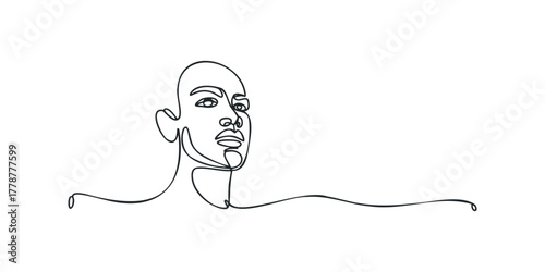 Minimalist continuous line drawing of a person's face and shoulders