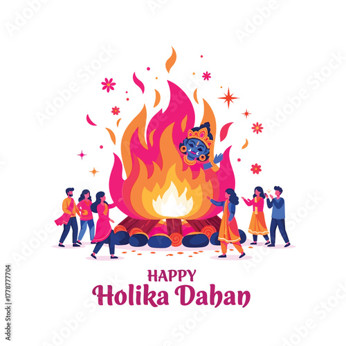 Joyful Holika Dahan Celebration with Bonfire and Festive People