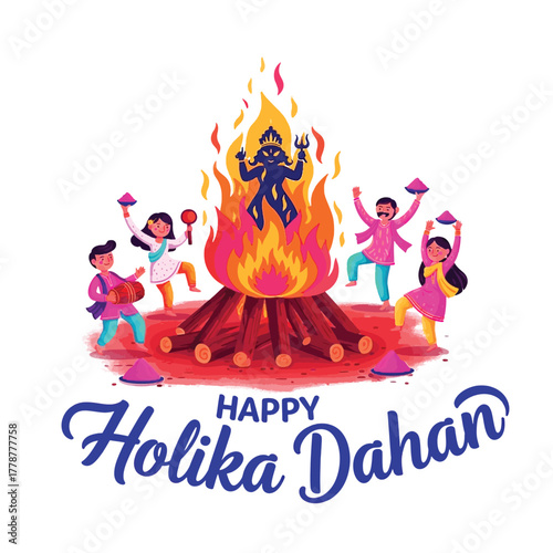 Joyful Holika Dahan Celebration with Bonfire and Festive People